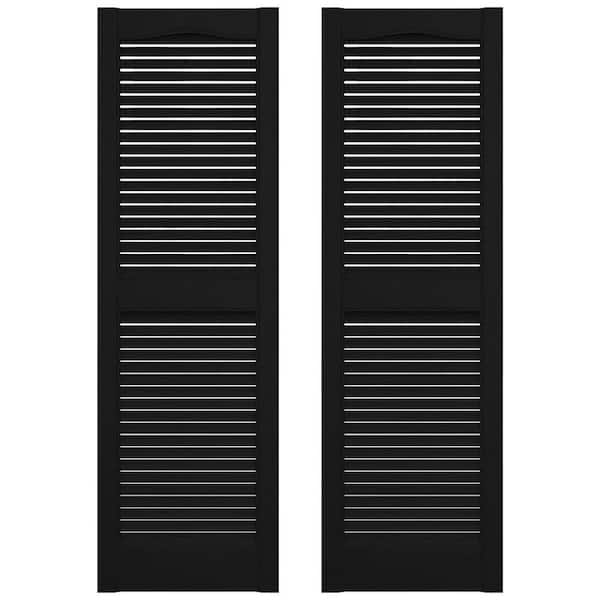 Builders Edge 12 in. x 67 in. Louvered Vinyl Exterior Shutters Pair in Black
