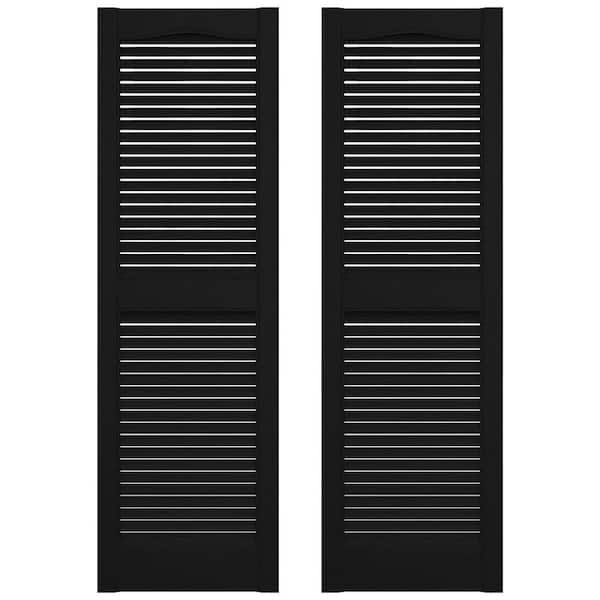 14.5 in. x 52 in. Louvered Vinyl Exterior Shutters Pair in Black