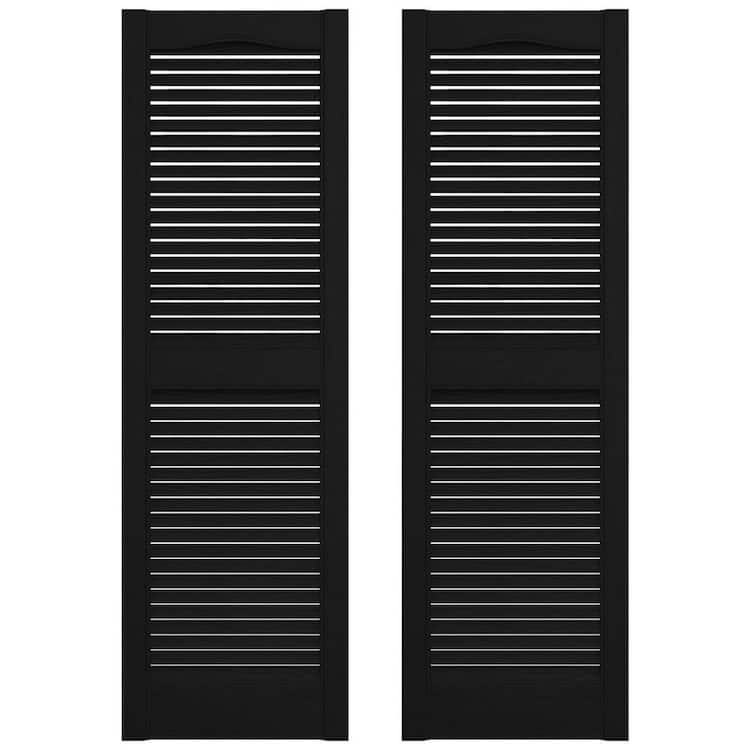 Builders Edge 14.5 in. x 55 in. Louvered Vinyl Exterior Shutters Pair in Black