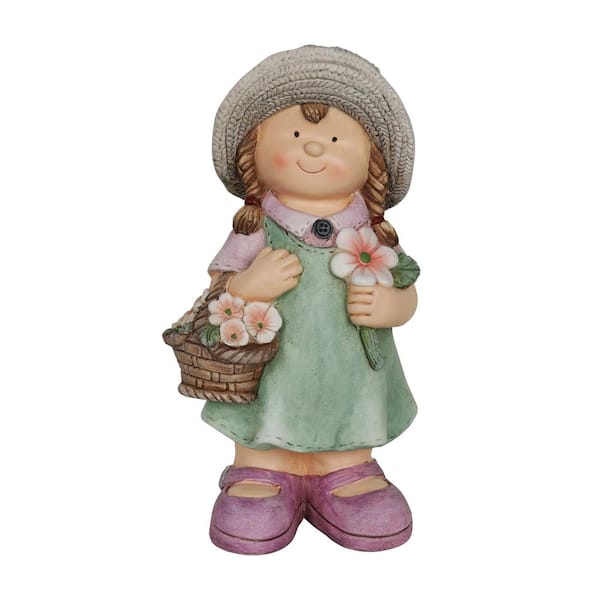 Alpine Corporation 15 in. Little Girl with Flower Basket Statue
