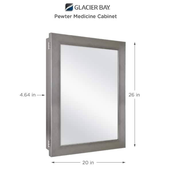 20 in. x 26 in. Recessed or Surface Mount Framed Medicine Cabinet in Pewter 20 in. x 26 in. Recessed or Surface Mount Framed Medicine Cabinet in Pewter