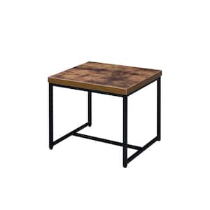 Bob 22 in. Weathered Oak and Black Rectangle Wood End Table with Metal Sled Base with Crossbar support