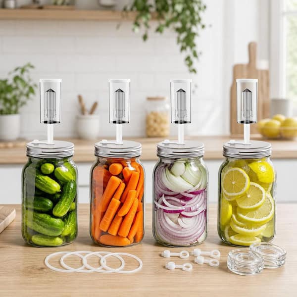 Numhew 4-Pack Glass Fermentation Kit with 4 Fermentation Weights, 4 Fermenting Lids, 5 Silicone Rings, 5 Silicone Grommets