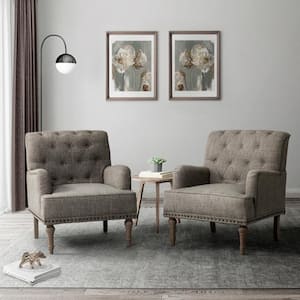 Leobarda Classic Traditional Grey Tufted Armchair with Nailhead Trim and Solid Wood Legs (Set of 2)