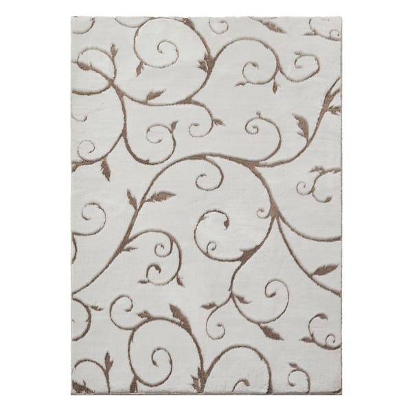 4 ft. x 6 ft. Beige Vine Lines Washable Microfleece Vine Area Rug