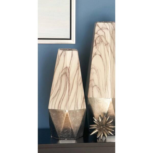 Litton Lane 14 in. x 6 in. Ceramic White and Silver Vase