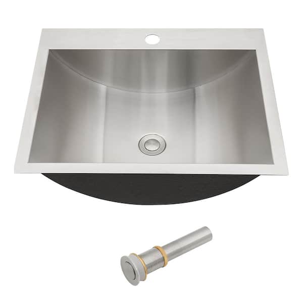 16-Gauge Stainless Steel 21 in. Drop-in Bar Sink with Pop Up Drain in Brushed Nickel