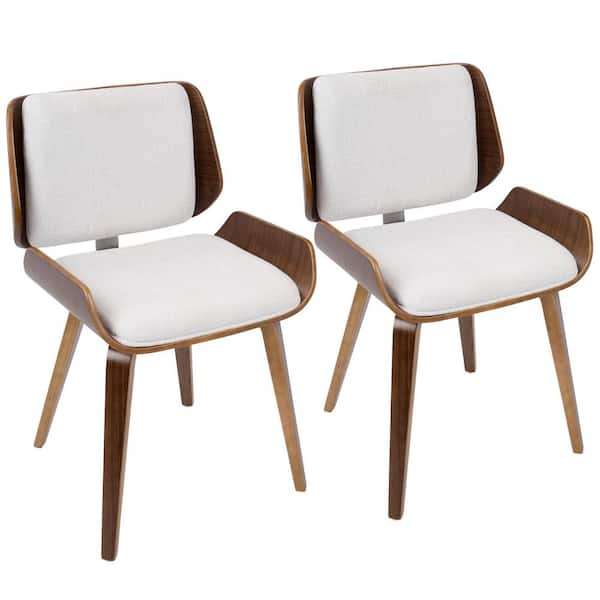 Lumisource Santi Light Grey Fabric Dining/Accent Chair with Walnut (Set of 2)
