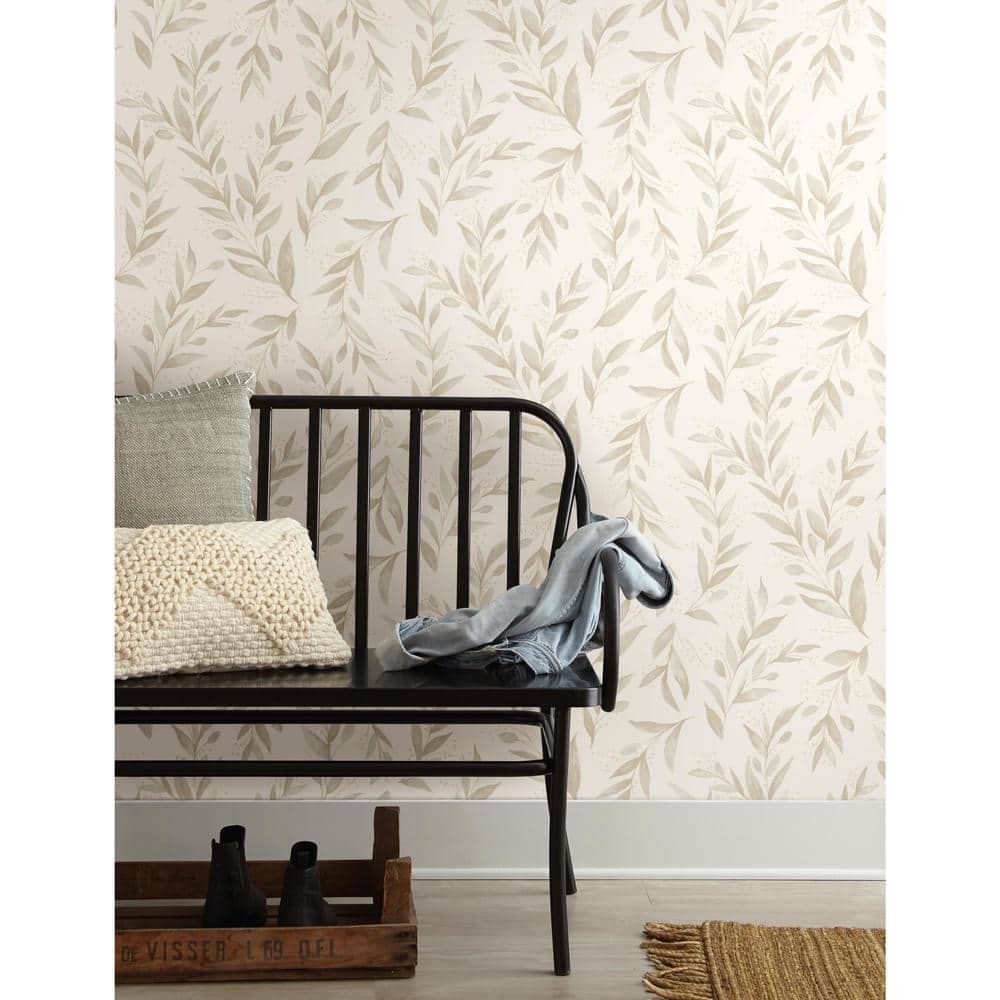 Beige Olive Branch Pre-pasted Removable Wallpaper