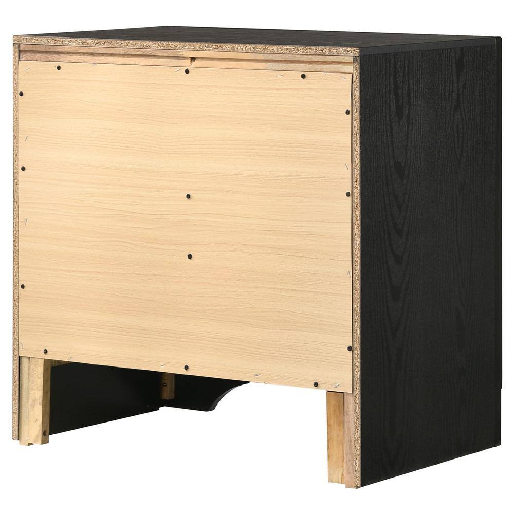 Contemporary Black 2-Drawer Nightstand with Rhinestone Handles