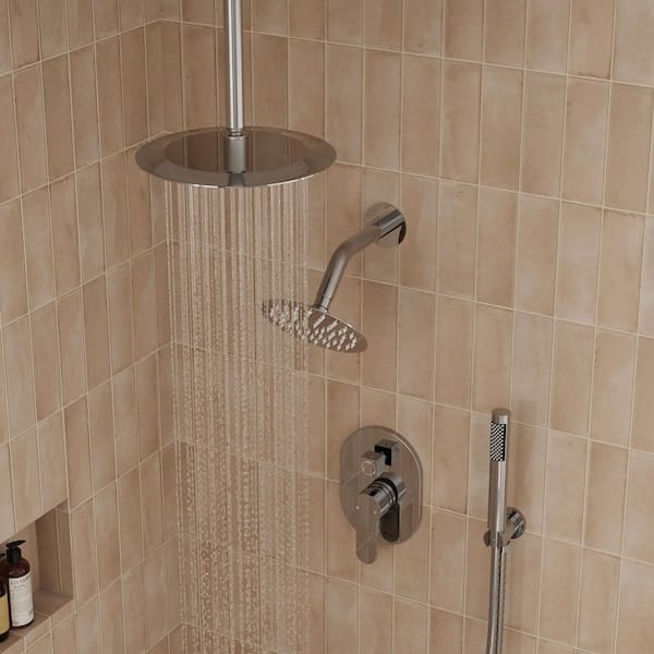 3-Spray 10 and 6 in. Dual Shower Heads Ceiling Mount and Handheld Shower Head 2.5 GPM in Chrome (Valve Included)