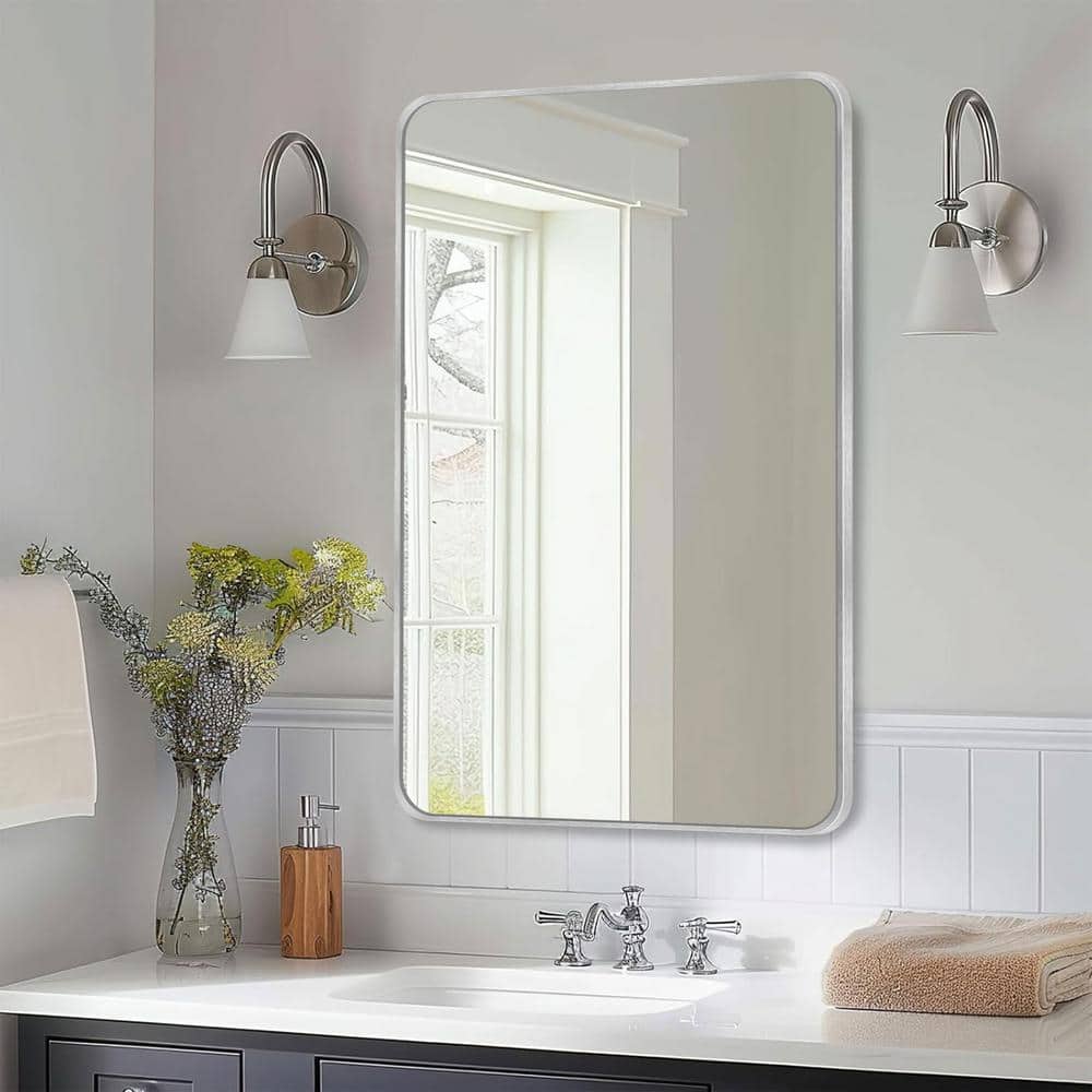 Sxiawe 22 in. W x 30.2 in. H Silver Rectangle Aluminum Frame Wall