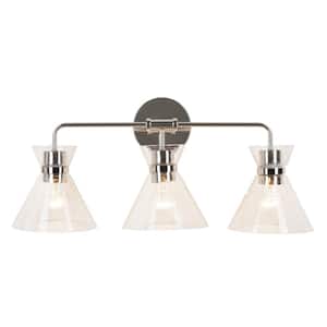 24 in. 3-Light Polished Nickel Vanity Light with Clear Glass Shades
