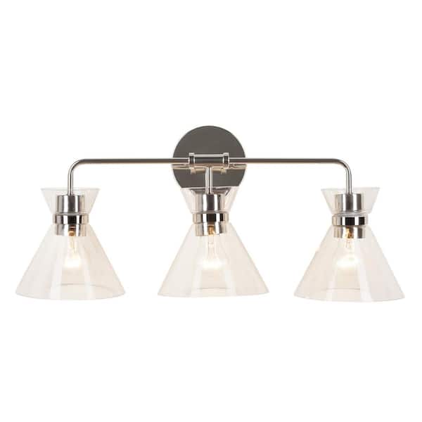 Alsy 24 in. 3-Light Polished Nickel Vanity Light with Clear Glass Shades