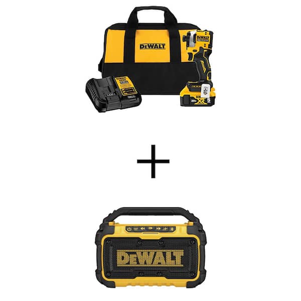 DEWALT ATOMIC 20V MAX Lithium-Ion Cordless 1/4 in. Brushless Impact Driver Kit and Bluetooth Speaker w/5Ah Battery and Charger