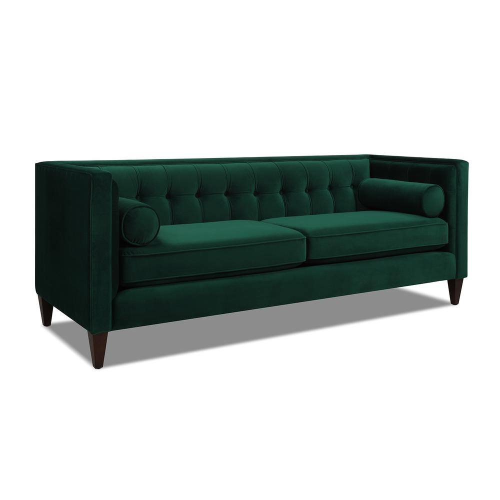 Evergreen Velvet Chesterfield Sofa with Tufted Detail and Wood Frame