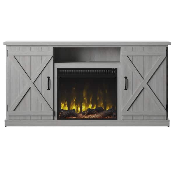 Twin Star Home 63.38 in. Freestanding Wooden Electric Fireplace TV Stand in Sargent Oak