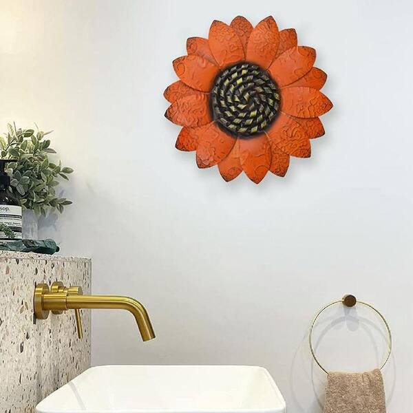 13 in. x 13 in. The Orange Metal Flowers Indoor/Outdoor Wall