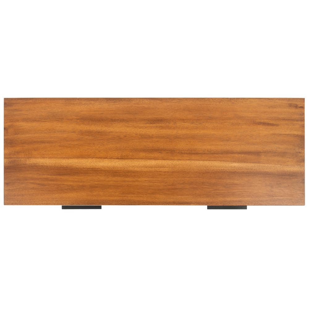 Marquise Brown Mahogany and Black Metal Console Table with Storage