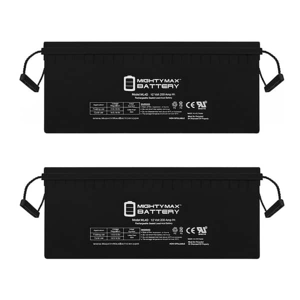 MIGHTY MAX BATTERY 12V 200Ah 4D SLA AGM Battery Replacement for Solar Systems - 2 Pack