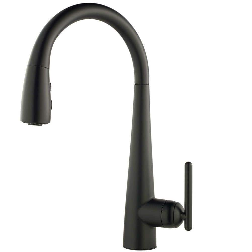 Lita Single-Handle Pull-Down Sprayer Kitchen Faucet with Soap Dispenser in Matte Black -  Pfister, GT529-SMB