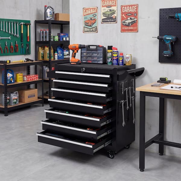 Boyel Living Black 31.26 in. H 7-Drawer Tool Storage Cabinet on