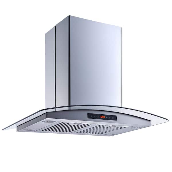 Vissani Avellino 30 in. 500CFM Convertible Glass Kitchen Island Range Hood in Stainless Steel