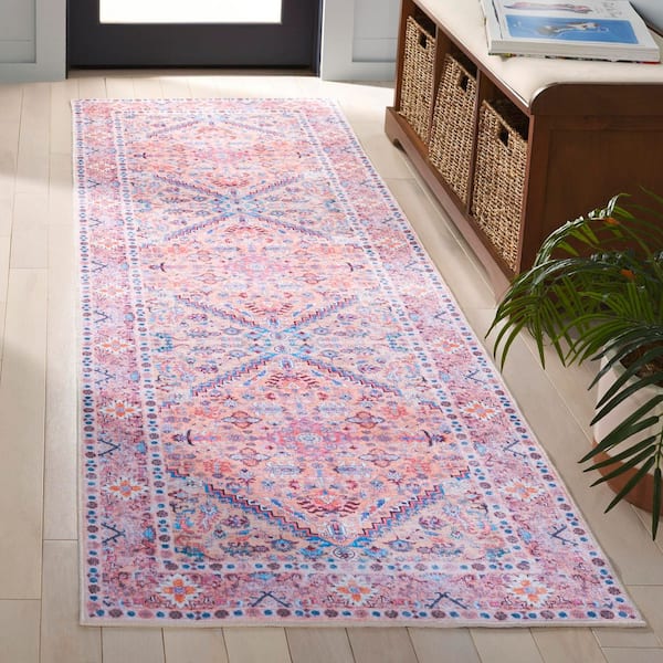 Arizona 3 x 9 Beige/Pink Medallion Washable Runner Rug