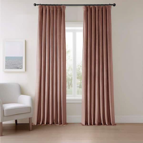 Wild Rose Velvet Rod Pocket Room Darkening Curtain - 50 in. W x 108 in. L Single Panel Window Velvet Curtain