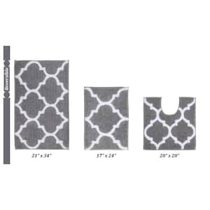 Marrakesh Collection 3-Piece Silver 100% Polyester 17 in. x 24 in., 20 in. x 20 in., 21 in. x 34 in. Bath Rug Set