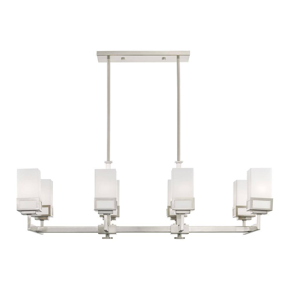 Elegant Harding 8-Light Linear Chandelier with Satin Opal White Glass