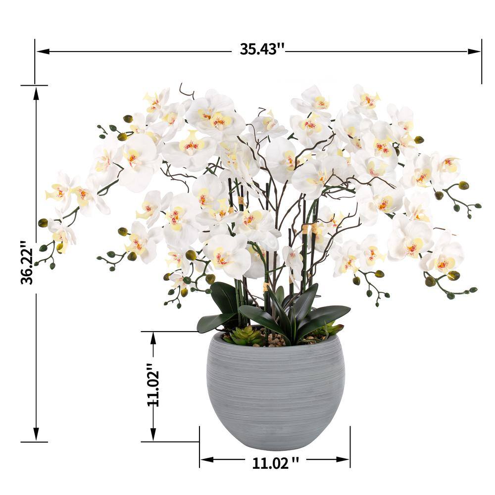 Gray Potted Faux Orchid Floral Arrangement for Outdoor Tabletop