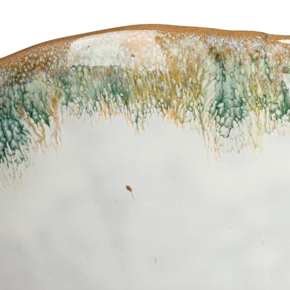 Green and Brown Stoneware Serving Bowl with Stand