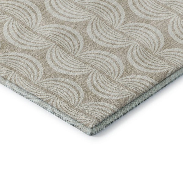 Mayfield Premium Machine Washable Abstract AMF1055 Beige 3 ft. x 5 ft. Area Rug