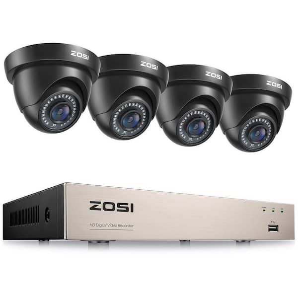 8-Channel H.265 Plus 3K-Lite DVR Home Security Camera System with 4 Wired 1080P FHD Outdoor Dome Cameras Black