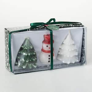 3.25" Holiday Snowman Tree Candle Gift Set of 3, Multicolor