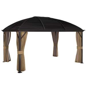10 ft. x 14 ft. Brown Outdoor Pavilion Gazebo with Top Hook, Netting, and Curtains for Patio, Garden, Backyard, Deck