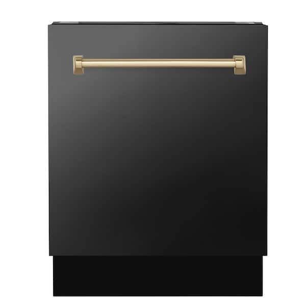 ZLINE Kitchen and Bath Autograph Edition 24 in. Top Control 8-Cycle Tall Tub Dishwasher w/ 3rd Rack in Black Stainless Steel & Champagne Bronze