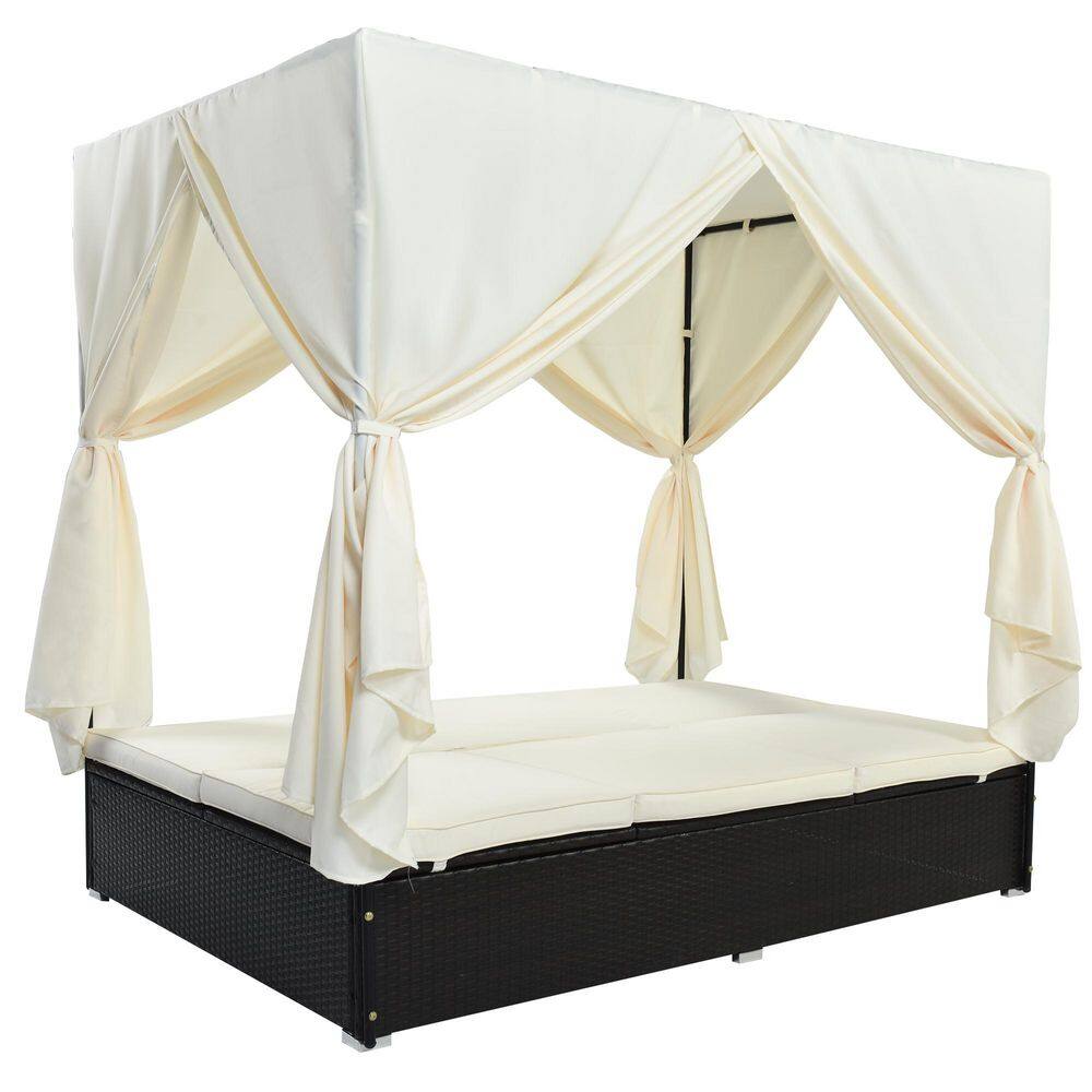Black Wicker Outdoor Day Bed with Beige Cushions, Adjustable Seats price history on PriceWatchPro