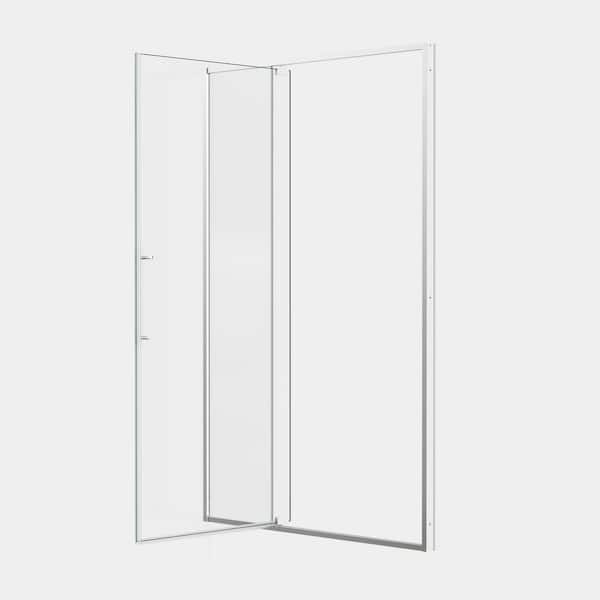 56-60 in. W x 74 in. H Semi-Frameless Pivot Swing Shower Door in Brushed Nickel with 5/16 in. Tempered Glass Shower Door