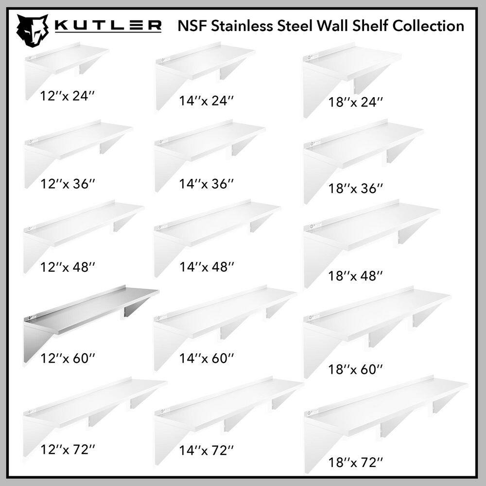KUTLER 12" x 60" Stainless Steel Wall Mount Kitchen Shelf