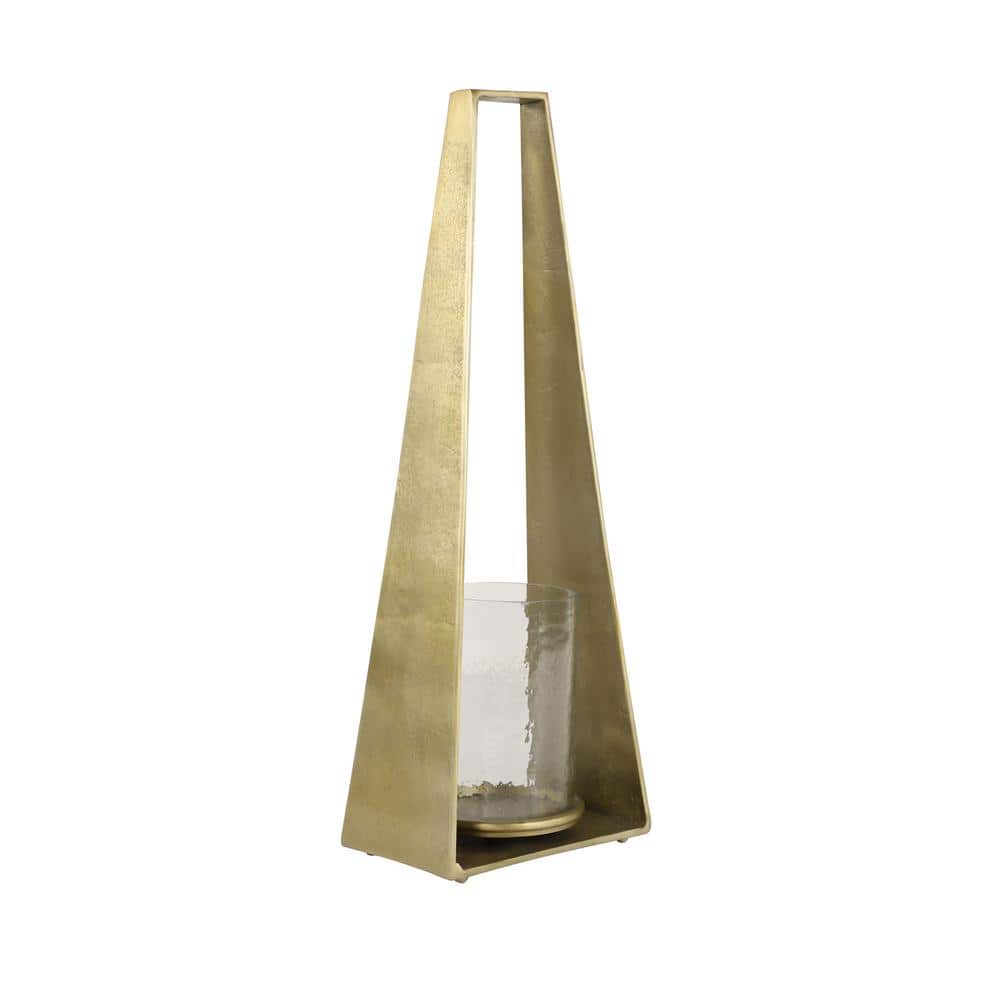 Large Gold Metal and Glass Hurricane Candle Lantern