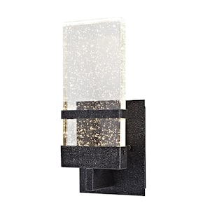 Ada Collection 1-Light Hematite Finish Integrated LED Outdoor Wall Lantern Sconce with Bubbled Glass