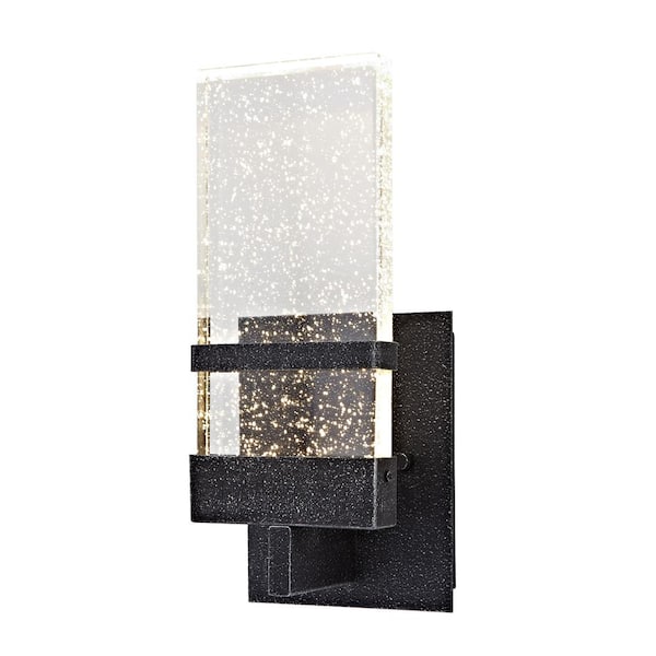 Addington Park Ada Collection 1-Light Hematite Finish Integrated LED Outdoor Wall Lantern Sconce with Bubbled Glass