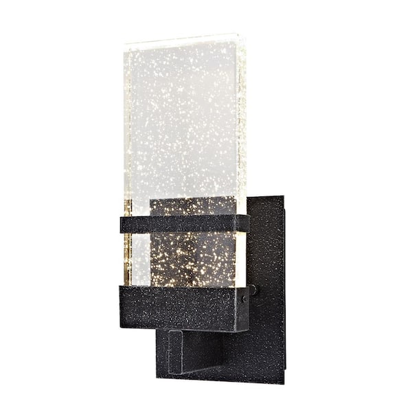 Ada Collection 1 Light Hematite Finish Integrated LED Outdoor Wall Lantern Sconce with Bubbled Glass
