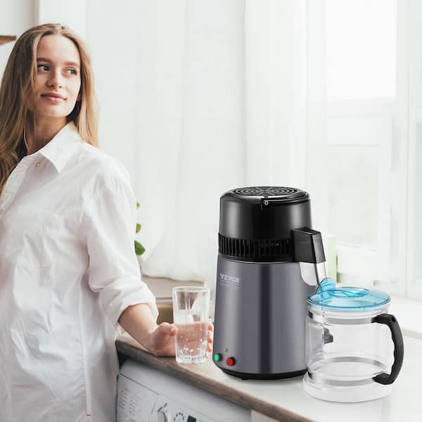 Water Distiller 16-Cups Gray Purifier Filter 11.02 in. W 1.05 gal. for Home Countertop Stainless Steel Interior Gray