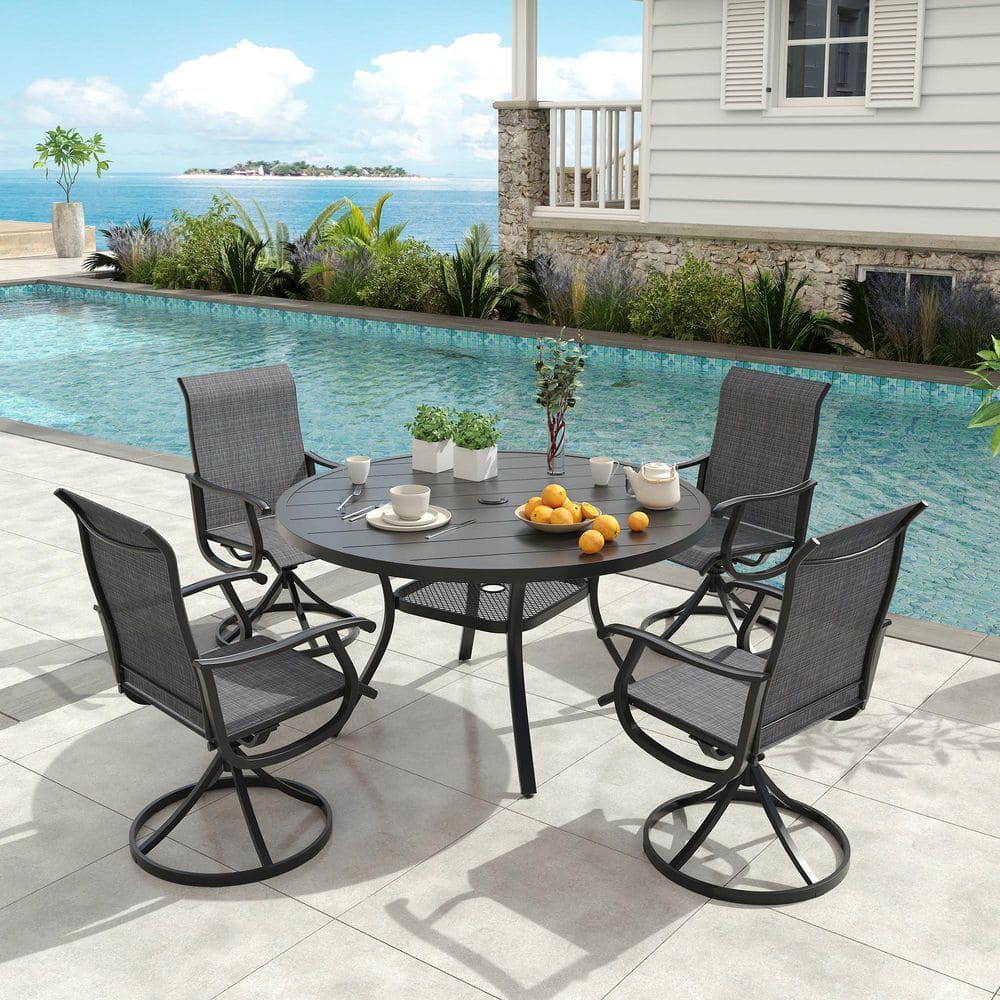 5-Piece Metal Outdoor Patio Dining Set with 40.6 in. Black Round Table and 4 Dark Gray Swivel Chairs price history on PriceWatchPro