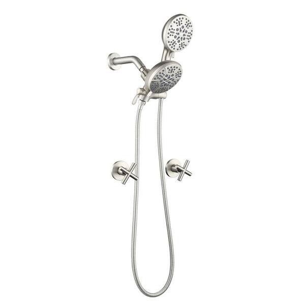 7-Spray Pattern 5 in. Wall Mount Fixed Shower Head and Handheld Showerhead 2.5 GPM  with Dual Handles in Brushed Nickel