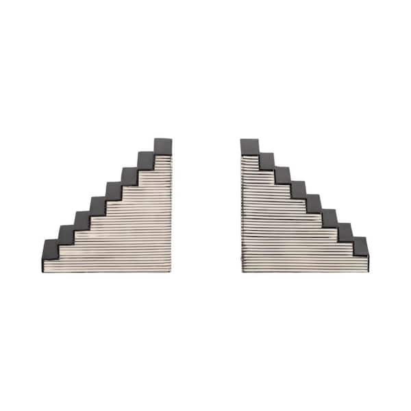 Liv & Skye Black and White 6 in. 6 in. Striped Steps Wood Bookends (Set of 2)