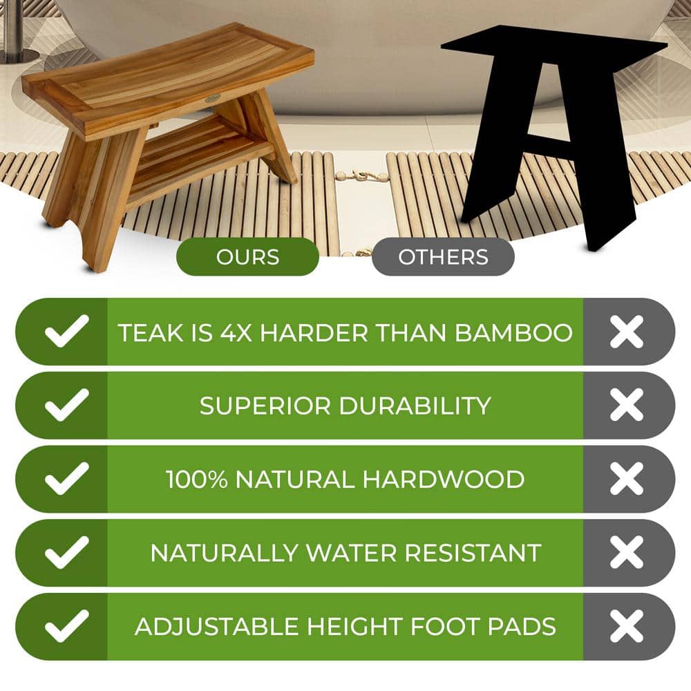 30" Earthy Teak Wood Shower Bench with Shelf